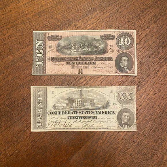 1862 $20 & 1864 $10 Civil War Confederate States of America Currency - Picture 4 of 6